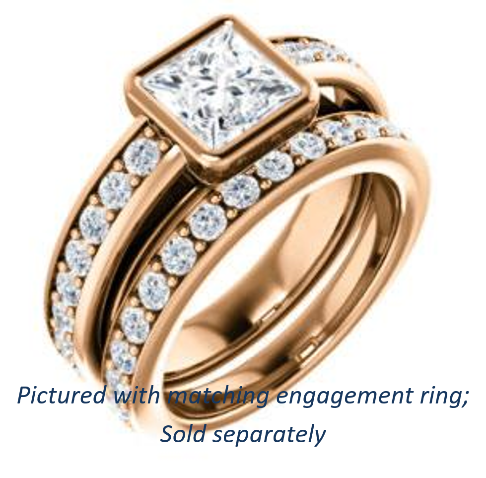 Cubic Zirconia Engagement Ring- The Racquel (Customizable Cathedral-Bezel Princess Cut Design with Stackable Round-Accented Band)