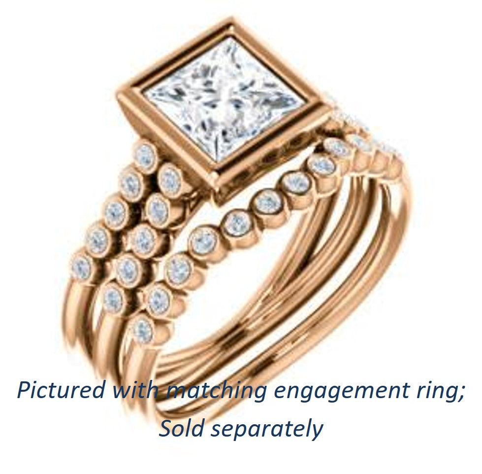 Cubic Zirconia Engagement Ring- The Rafaella (Customizable Bezel-set Princess Cut Design with Round Bezel Accented Split Band)