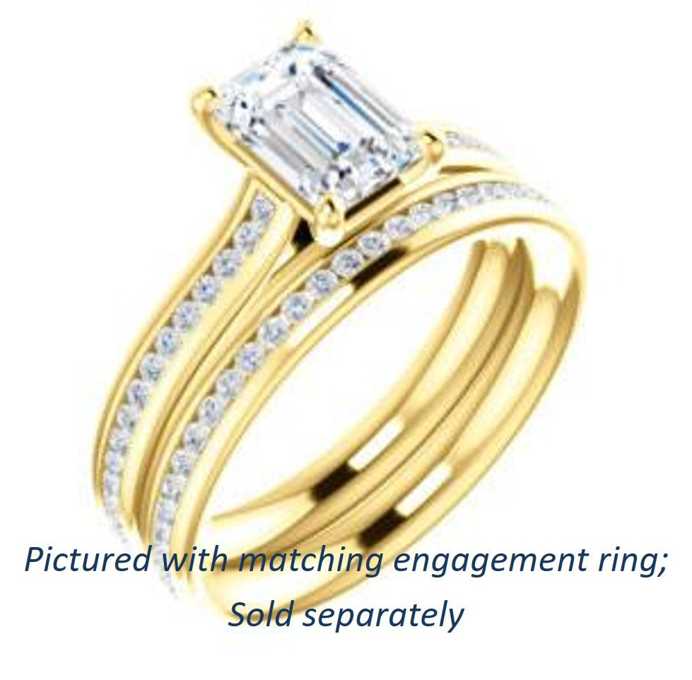 CZ Engagement Ring- Emerald Cut Cathedral Setting with 3/4 Pavé Band ...