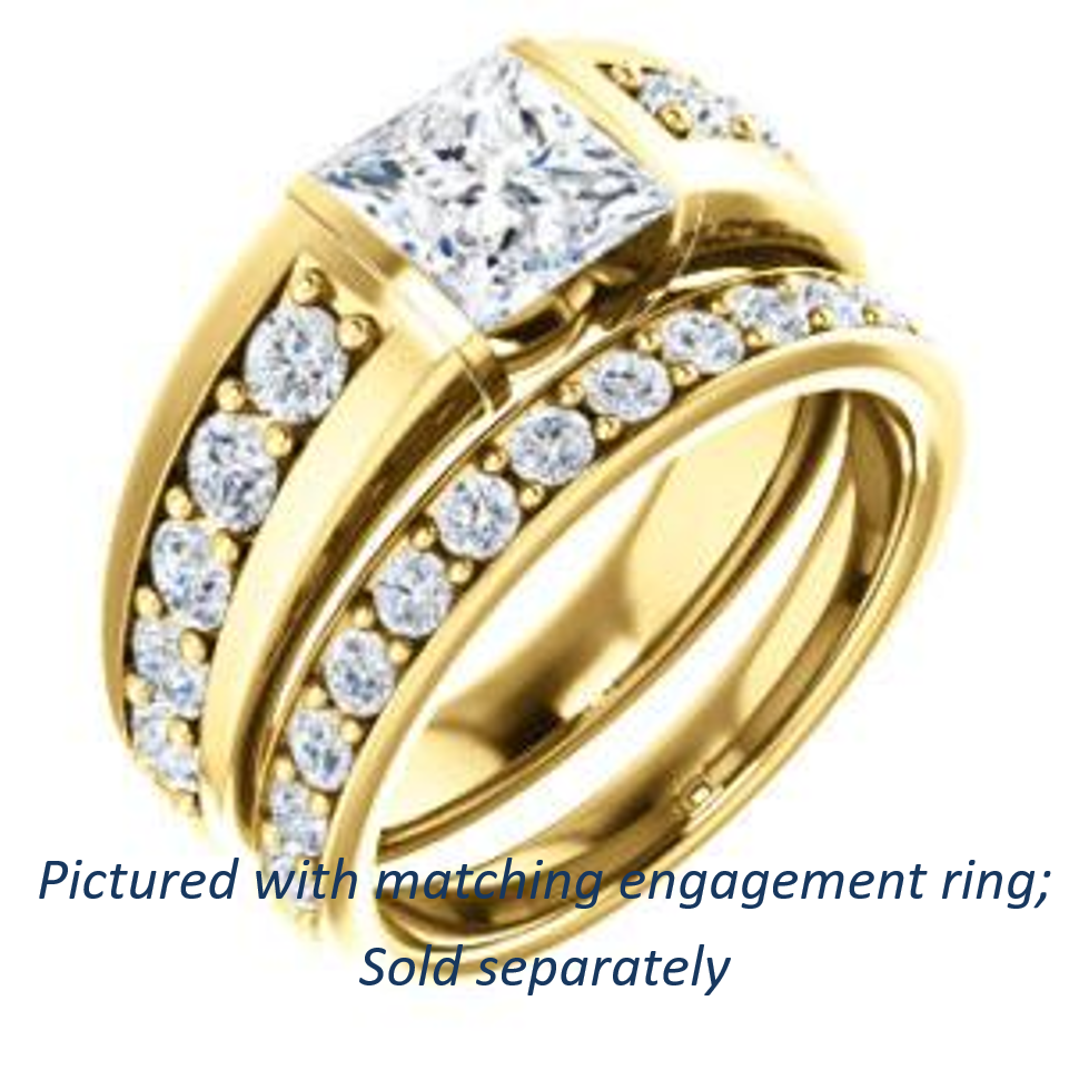 Cubic Zirconia Engagement Ring- The Rosemary (Customizable Princess Cut Tension Bar Set with Wide Channel/Prong Band)