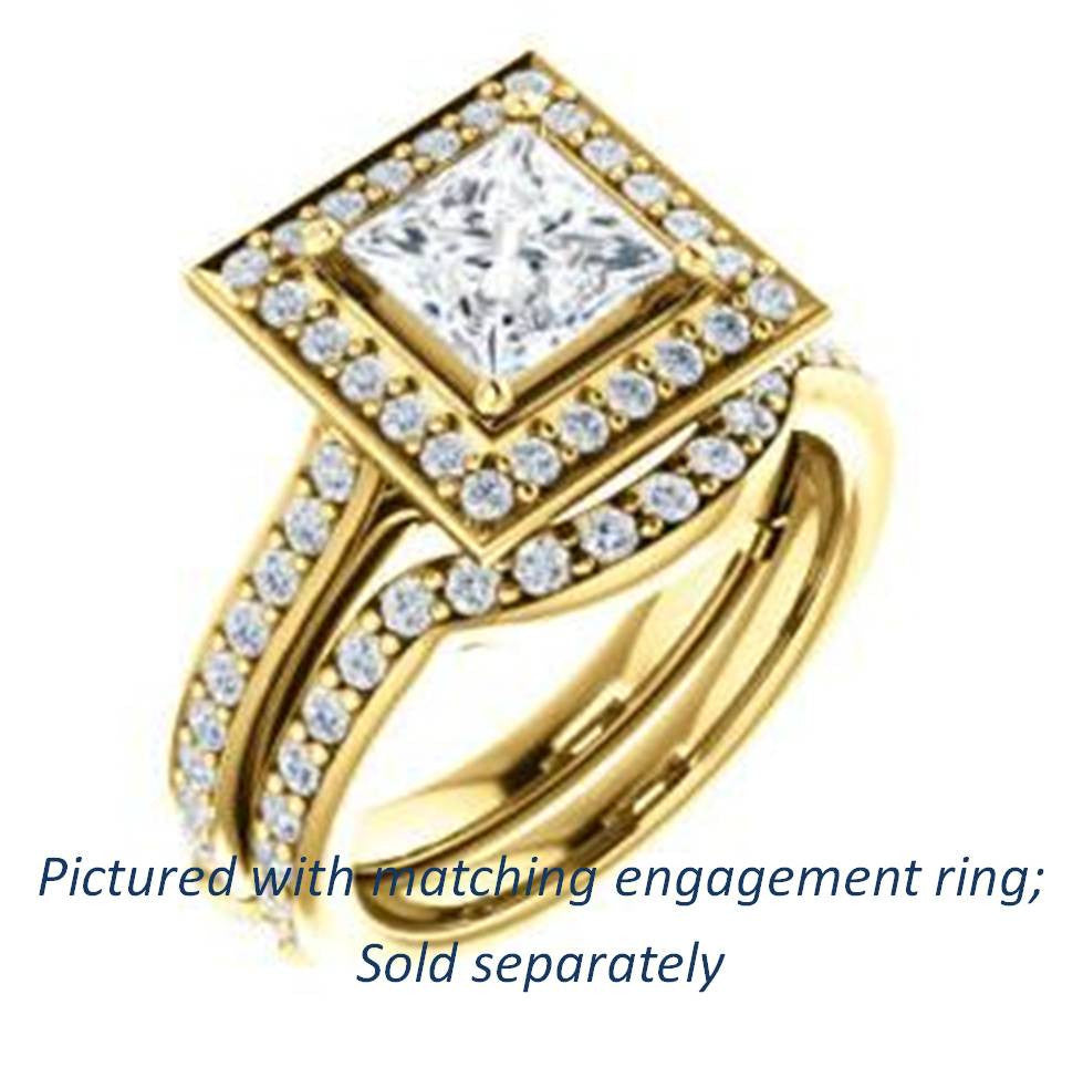 Cubic Zirconia Engagement Ring- The Sally (Customizable Halo-Princess Cut Design with Round Side Knuckle and Pavé Band Accents)