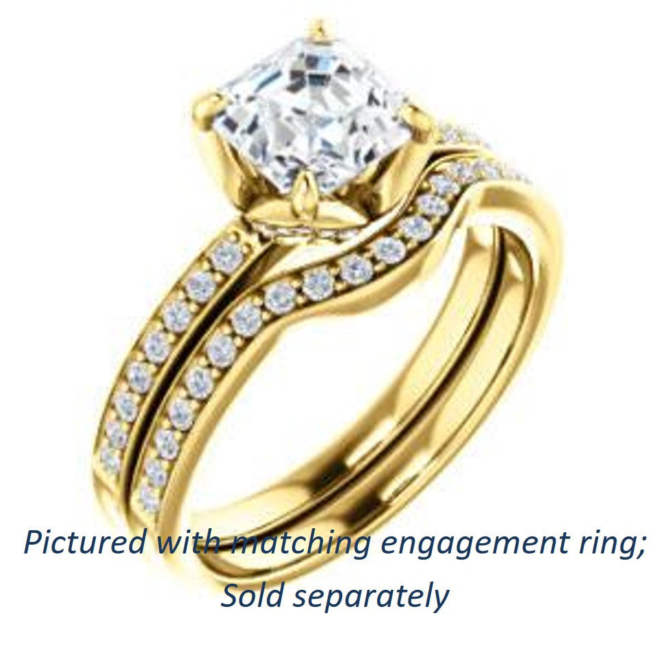 Cubic Zirconia Engagement Ring- The Sandy (Customizable Prong-Accented Asscher Cut Style with Thin Pavé Band)