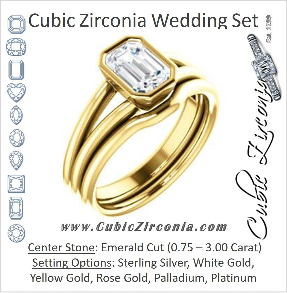 CZ Wedding Set, featuring The Shae engagement ring (Customizable Emerald Cut Split-Band Solitaire)