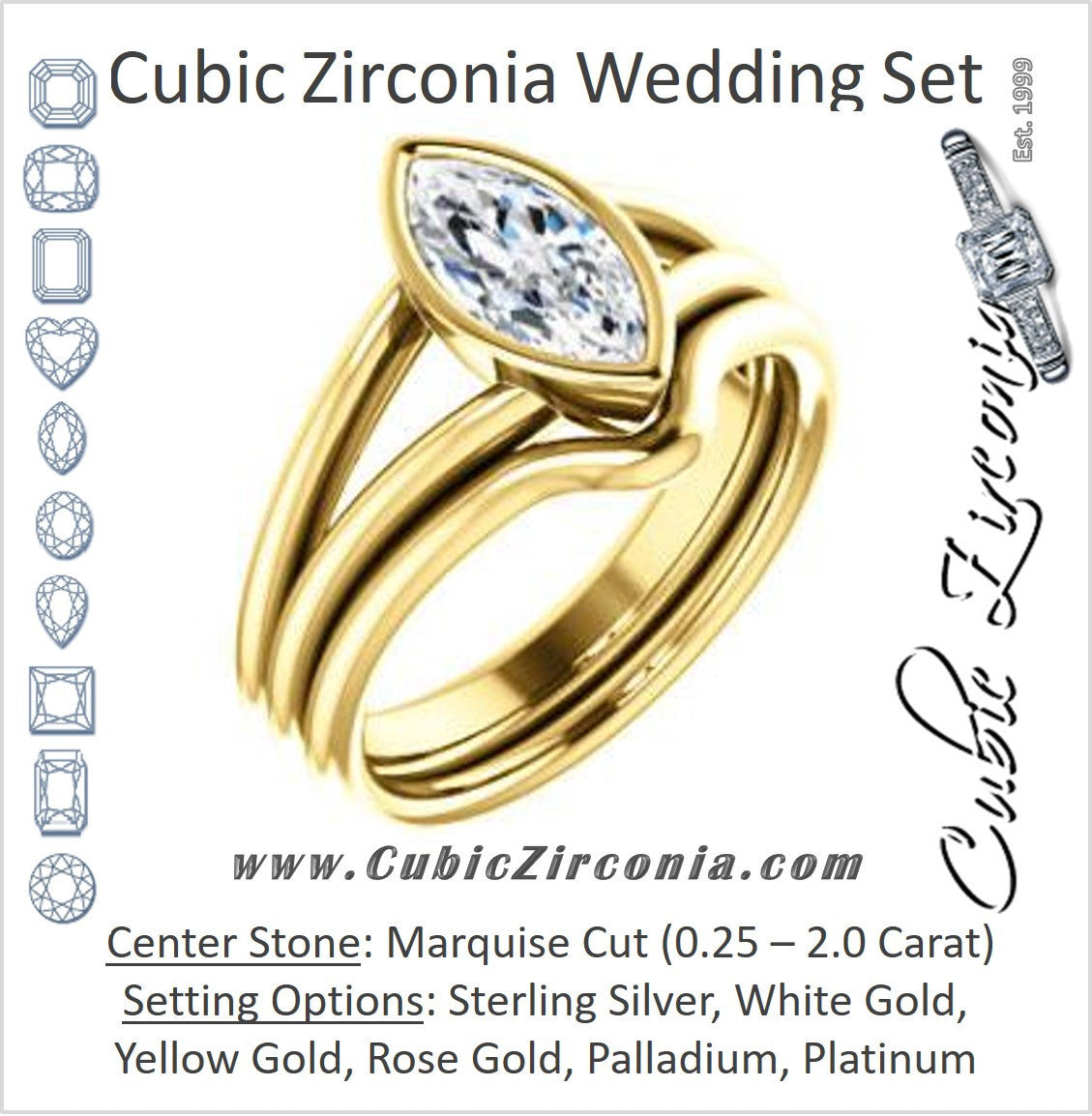 CZ Wedding Set, featuring The Shae engagement ring (Customizable Marquise Cut Split-Band Solitaire)
