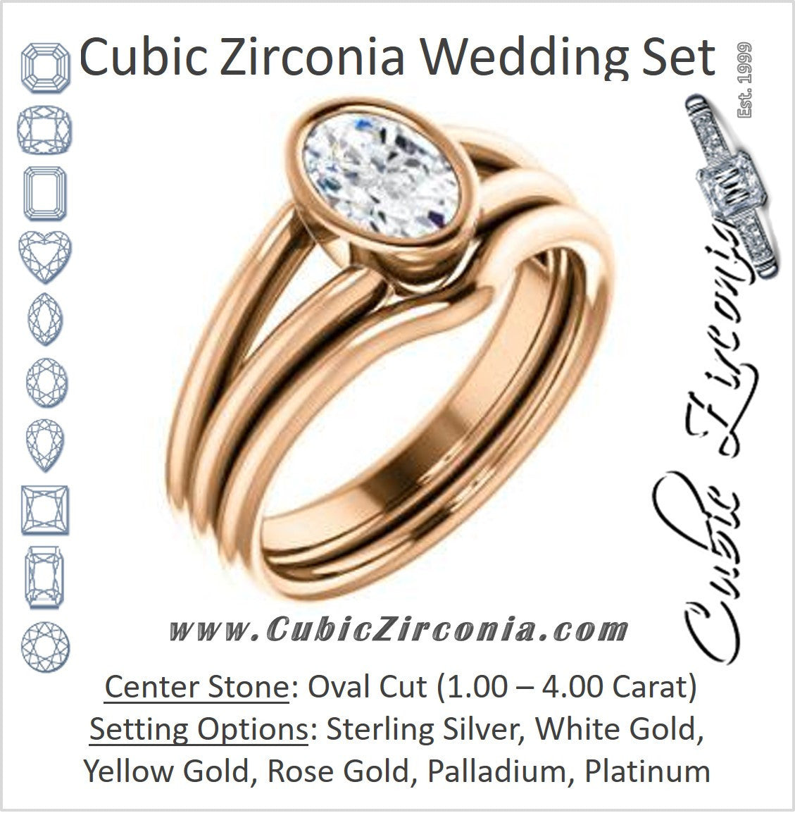 CZ Wedding Set, featuring The Shae engagement ring (Customizable Oval Cut Split-Band Solitaire)