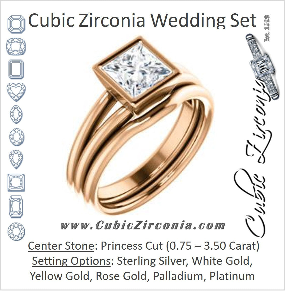 CZ Wedding Set, featuring The Shae engagement ring (Customizable Princess Cut Split-Band Solitaire)