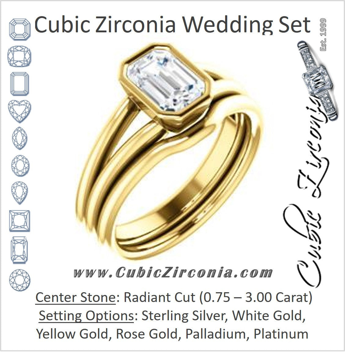 CZ Wedding Set, featuring The Shae engagement ring (Customizable Radiant Cut Split-Band Solitaire)