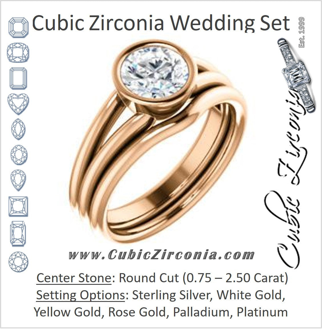 CZ Wedding Set, featuring The Shae engagement ring (Customizable Round Cut Split-Band Solitaire)