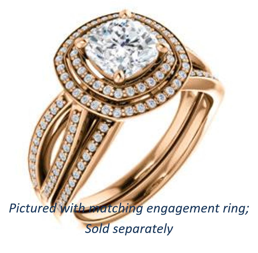 Cubic Zirconia Engagement Ring- The Shannan (Customizable Cathedral-set Cushion Cut 2x Halo with Split-Pavé Band)