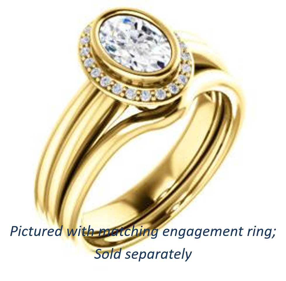 Cubic Zirconia Engagement Ring- The Sloan (Bezel Style Halo and Customizable Oval Cut Center Stone)