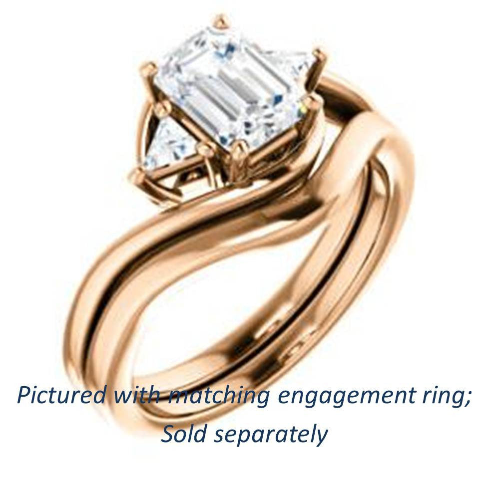 Cubic Zirconia Engagement Ring- The Sophie (Customizable 3-stone Twisting Bypass Style with Emerald Cut Center and Triangle Accents)
