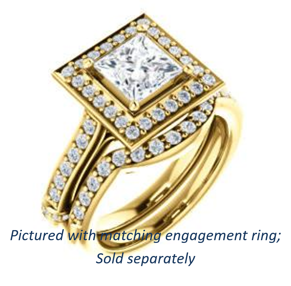 Cubic Zirconia Engagement Ring- The Susie Pat (Customizable Cathedral-set Princess Cut with Halo, Pavé and Horizontal Band Accents)