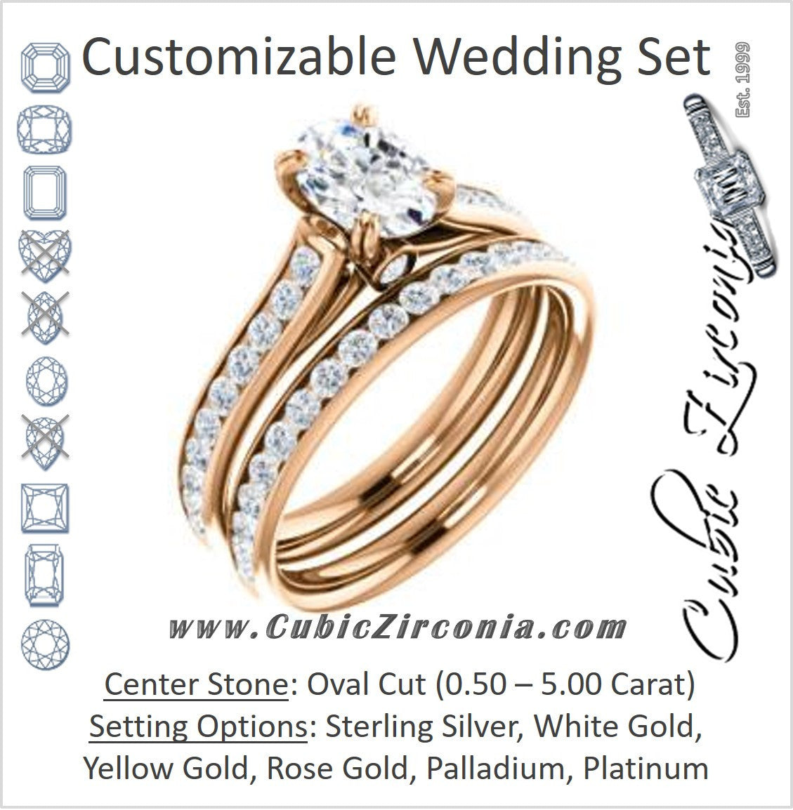 CZ Wedding Set, featuring The Tabitha engagement ring (Customizable Oval Center with Round Channel)