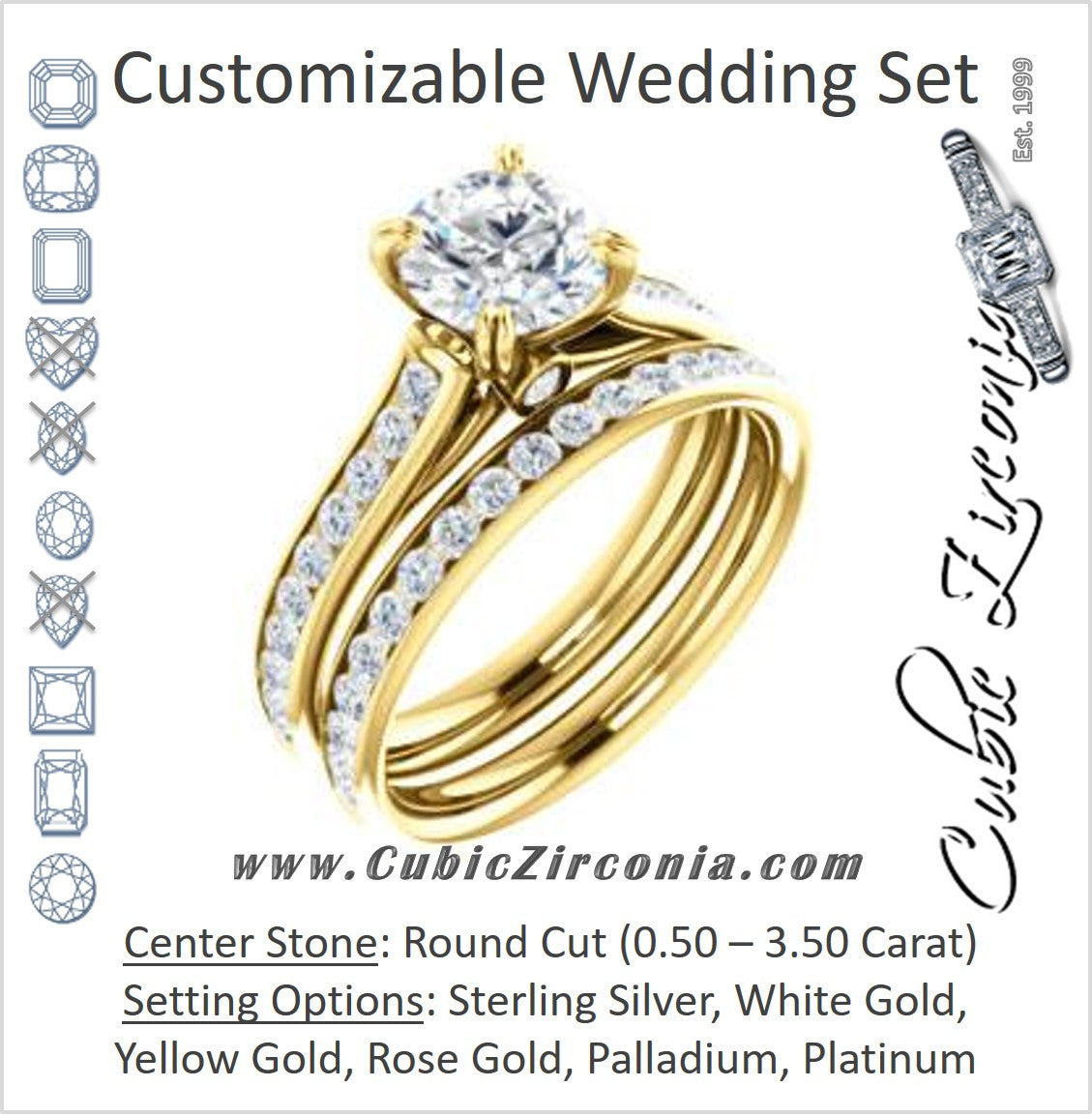 CZ Wedding Set, featuring The Tabitha engagement ring (Customizable Round Center with Round Channel)