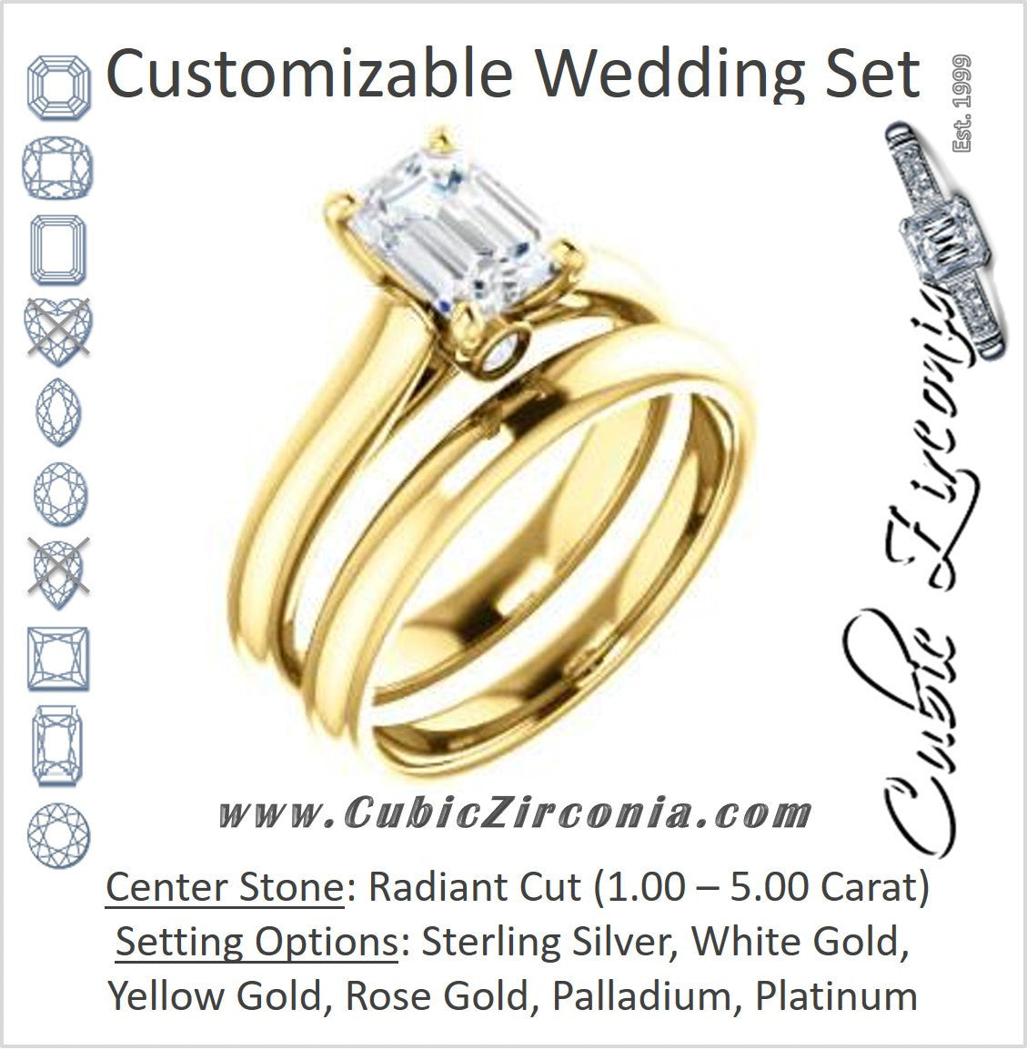 CZ Wedding Set, featuring The Tawanda engagement ring (Customizable Radiant Cut Cathedral Setting with Peekaboo Accents)