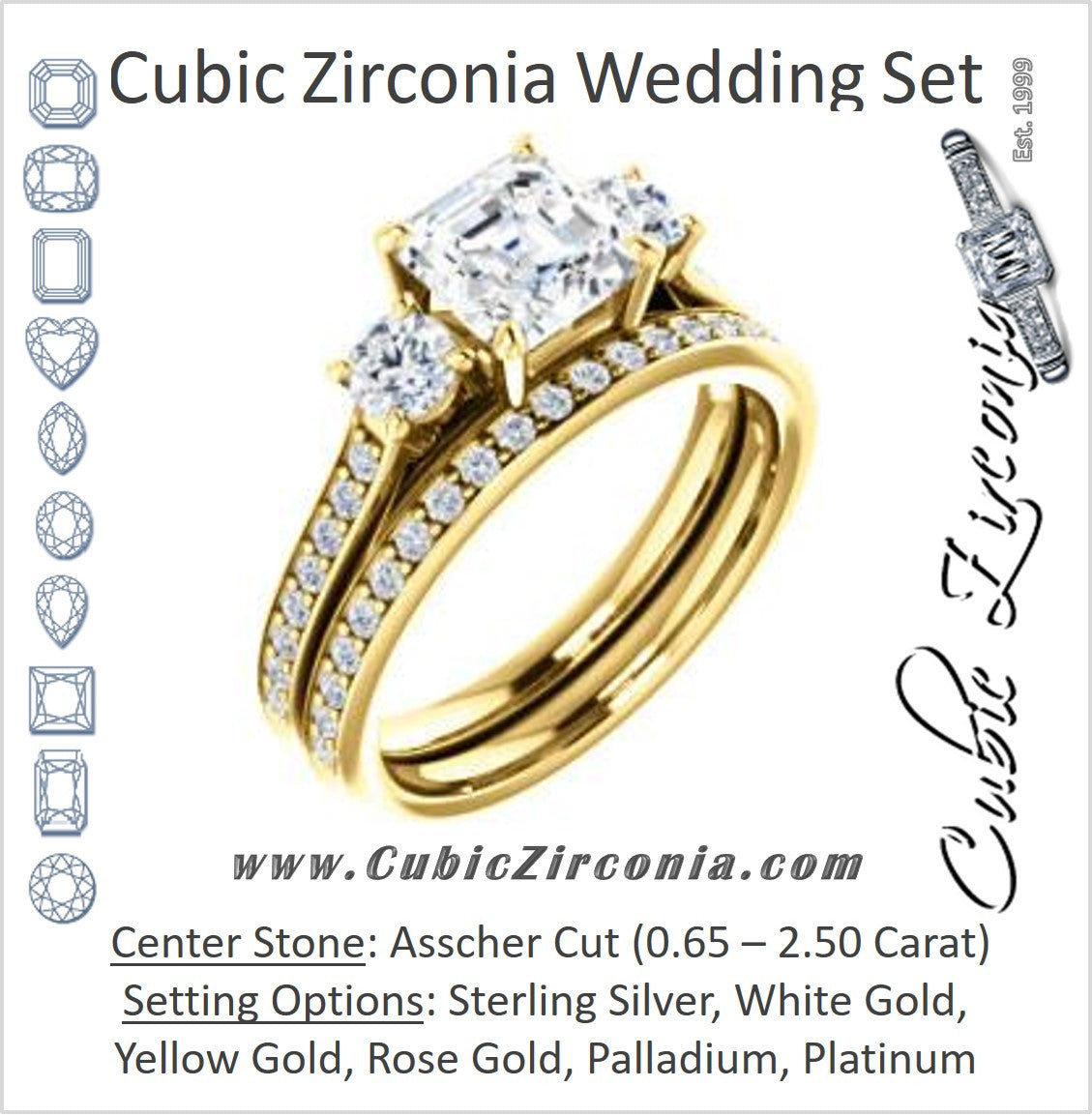CZ Wedding Set, featuring The Tess engagement ring (Customizable Asscher Cut Trellis-Enhanced Bridge Setting with Semi-Pavé Band)