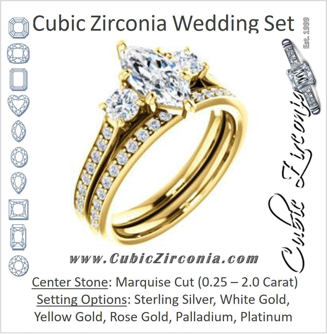 CZ Wedding Set, featuring The Tess engagement ring (Customizable Marquise Cut Trellis-Enhanced Bridge Setting with Semi-Pavé Band)