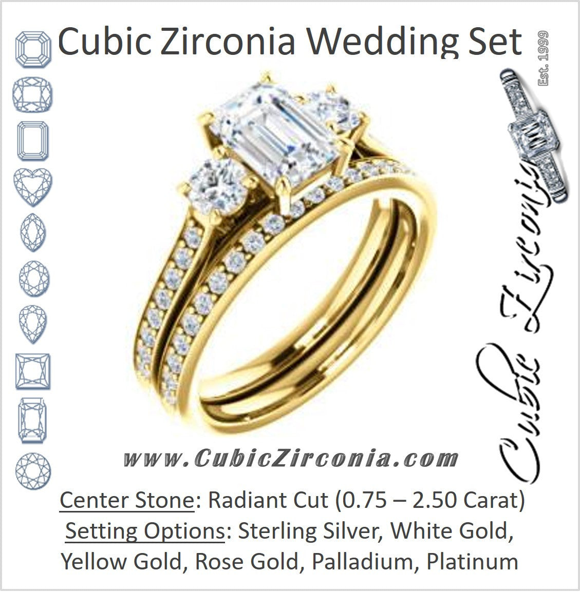 CZ Wedding Set, featuring The Tess engagement ring (Customizable Radiant Cut Trellis-Enhanced Bridge Setting with Semi-Pavé Band)