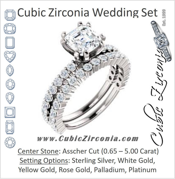 CZ Wedding Set, featuring The Thea engagement ring (Customizable 8-prong Asscher Cut Design with Thin, Stackable Pavé Band)