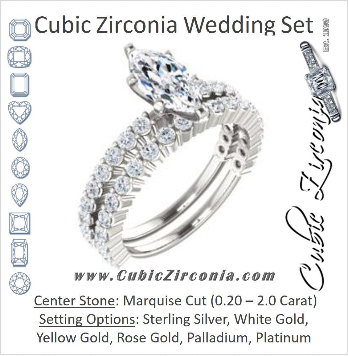 CZ Wedding Set, featuring The Thea engagement ring (Customizable 8-prong Marquise Cut Design with Thin, Stackable Pavé Band)