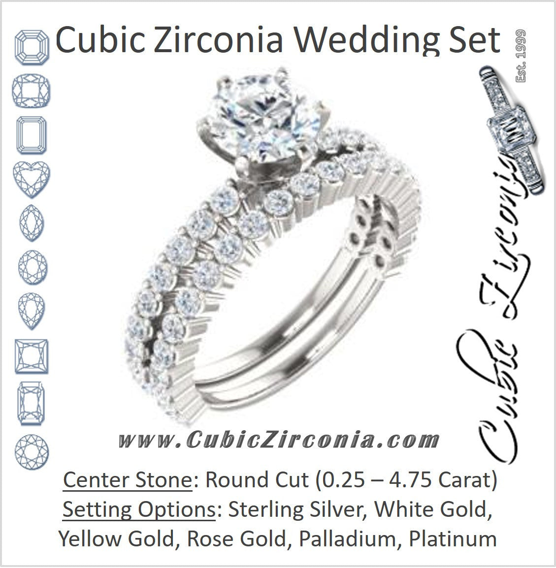 CZ Wedding Set, featuring The Thea engagement ring (Customizable 8-prong Round Cut Design with Thin, Stackable Pavé Band)