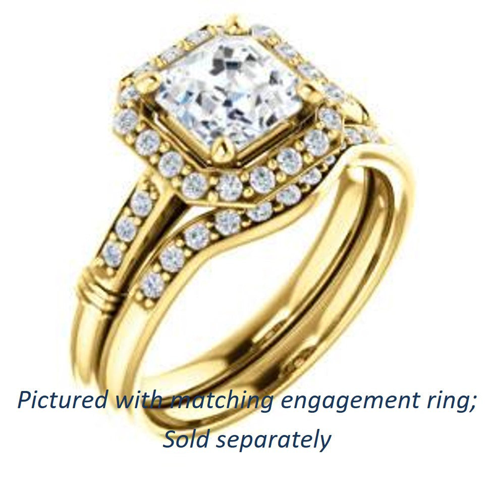 Cubic Zirconia Engagement Ring- The Thelma Ann (Customizable Cathedral-Halo Asscher Cut Design with Thin Accented Band)