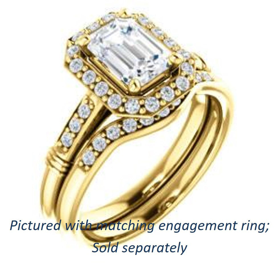 Cubic Zirconia Engagement Ring- The Thelma Ann (Customizable Cathedral-Halo Emerald Cut Design with Thin Accented Band)