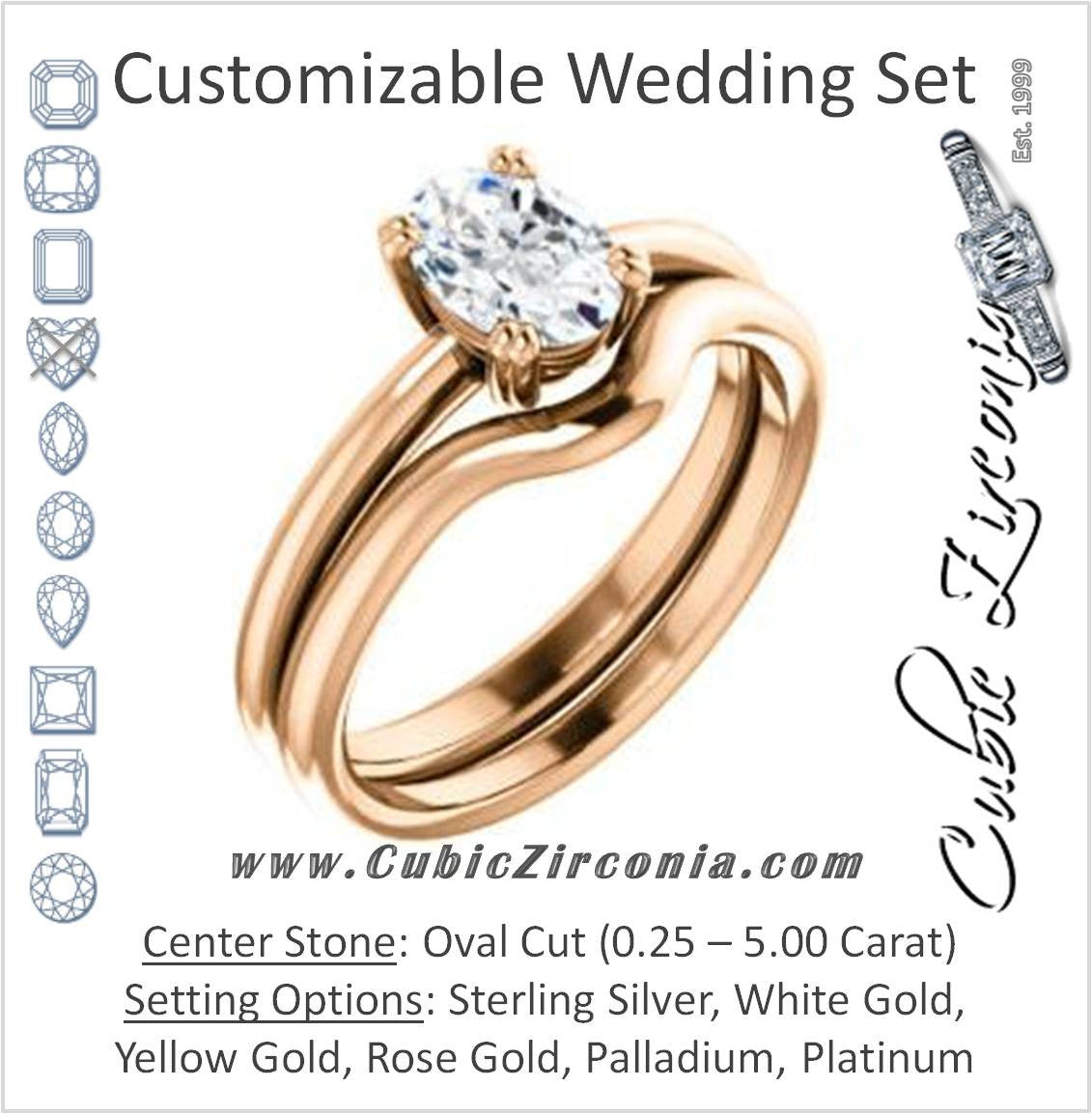 CZ Wedding Set, featuring The Venusia engagement ring (Customizable Oval Cut Solitaire with Thin Band)
