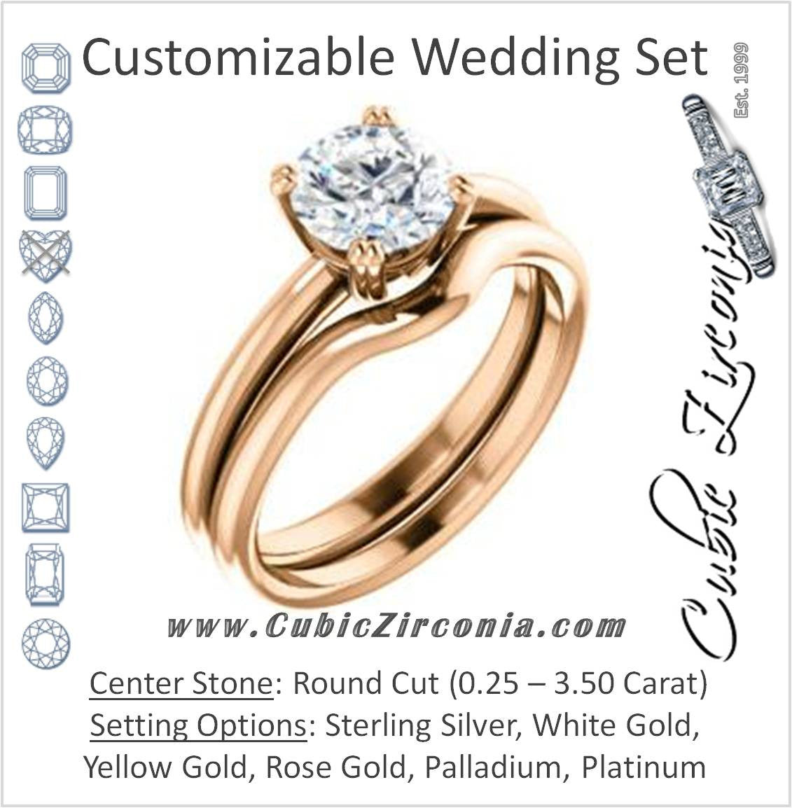 CZ Wedding Set, featuring The Venusia engagement ring (Customizable Round Cut Solitaire with Thin Band)