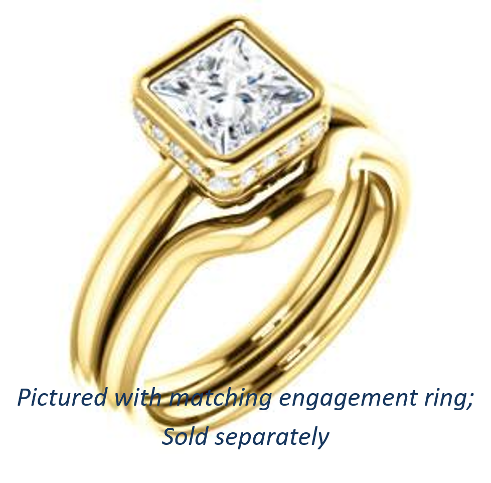 Cubic Zirconia Engagement Ring- The Zakiya (Customizable Bezel-set Princess Cut Design with Filigree Fleur-de-Lis Trellis & Under-Halo Accents)