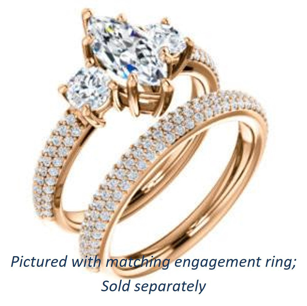 Cubic Zirconia Engagement Ring- The Zuleyma (Customizable Enhanced 3-stone Marquise Cut Design with Triple Pavé Band)