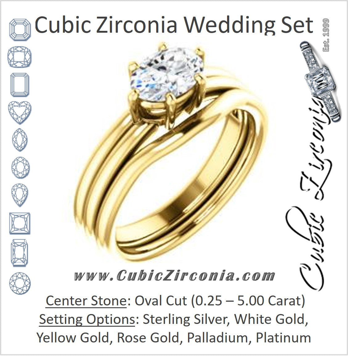 CZ Wedding Set, featuring The Marnie engagement ring (Customizable Oval Cut Solitaire with Grooved Band)