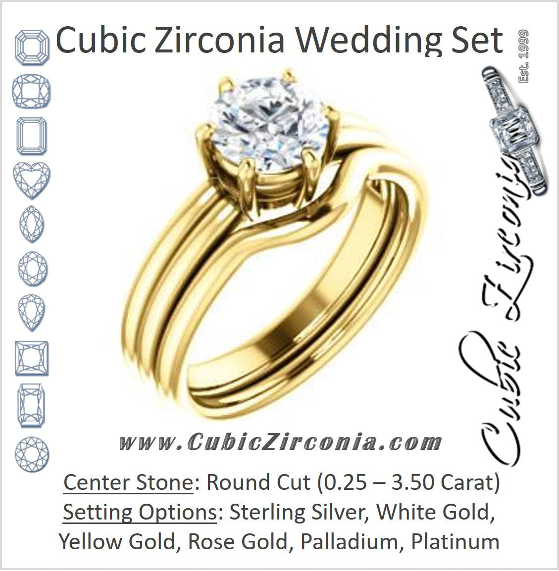 CZ Wedding Set, featuring The Marnie engagement ring (Customizable Round Cut Solitaire with Grooved Band)