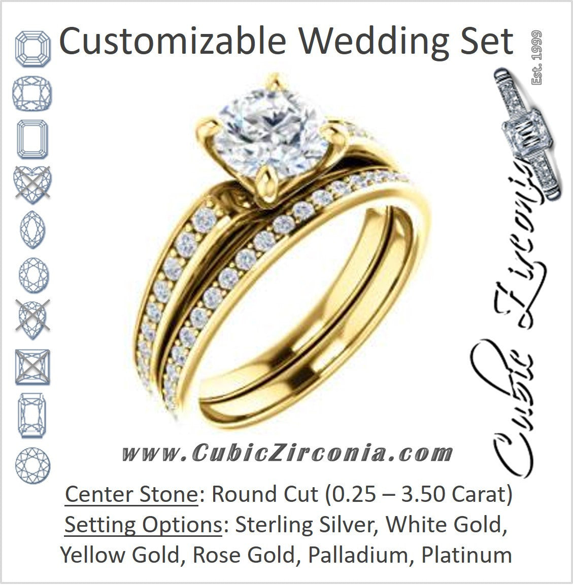 CZ Wedding Set, featuring The Sashalle engagement ring (Customizable Cathedral-Raised Round Cut Design with Tapered Pavé Band)