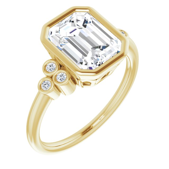 10K Yellow Gold Customizable 7-stone Emerald/Radiant Cut Style with Triple Round-Bezel Accent Cluster Each Side