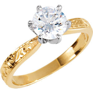 Cubic Zirconia Engagement Ring- The ________ Naming Rights 120-187 (Solitaire with Hand-Engraved Band)