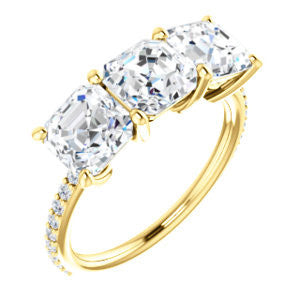 Cubic Zirconia Engagement Ring- The Mary Helen (Customizable Triple Asscher Cut Design with Ultra Thin Pavé Band)