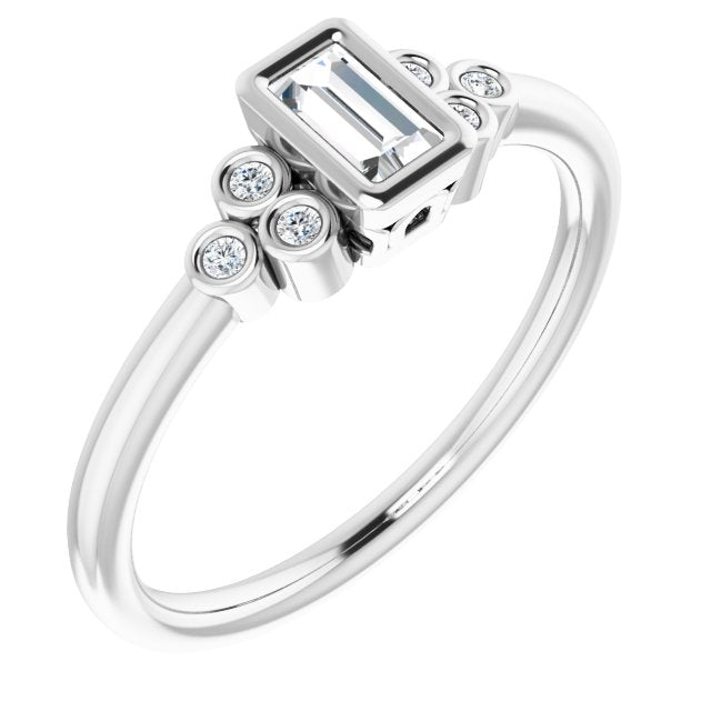 10K White Gold Customizable 7-stone Straight Baguette Cut Style with Triple Round-Bezel Accent Cluster Each Side