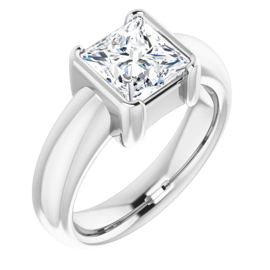 10K White Gold Customizable Bezel-set Princess/Square Cut Solitaire with Thick Band