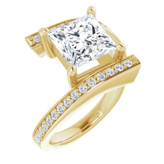Cubic Zirconia Engagement Ring- The Nayeli (Customizable Faux-Bar-set Princess/Square Cut Design with Accented Bypass Band)
