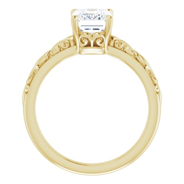 Cubic Zirconia Engagement Ring- The An Chen (Customizable Radiant Cut Solitaire featuring Delicate Metal Scrollwork)