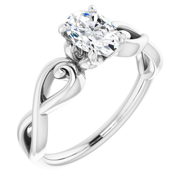 10K White Gold Customizable Oval Cut Solitaire Design with Tapered Infinity-symbol Split-band