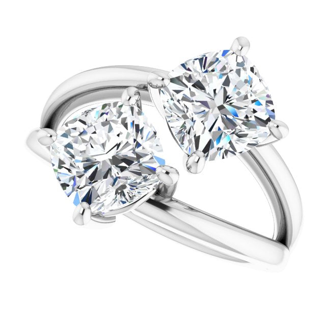 Cubic Zirconia Engagement Ring- The Melaine (Customizable Two Stone Double Cushion Cut Design with Split Bypass Band)