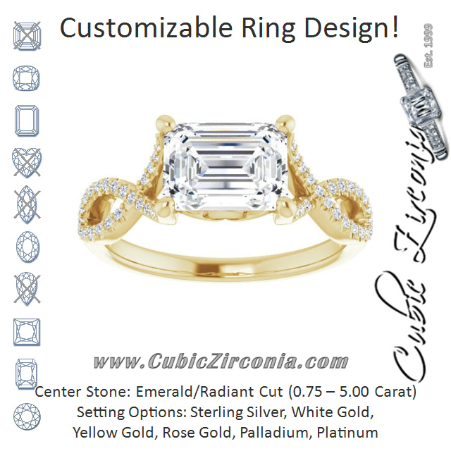 Cubic Zirconia Engagement Ring- The Venus (Customizable Radiant Cut Design with Twisting Infinity-inspired, Pavé Split Band)