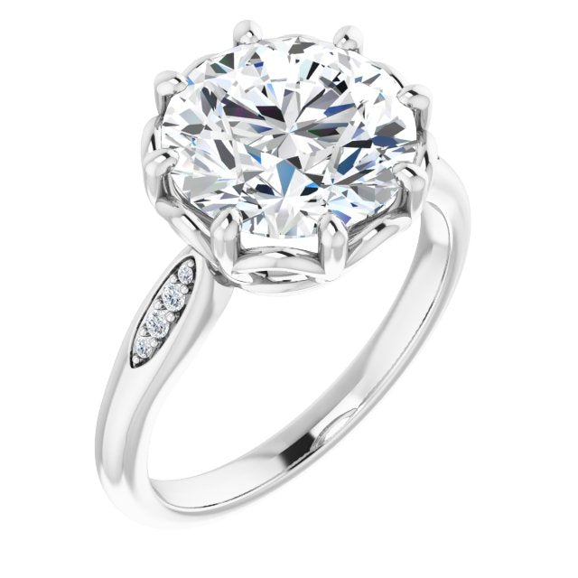 10K White Gold Customizable 9-stone Round Cut Design with 8-prong Decorative Basket & Round Cut Side Stones