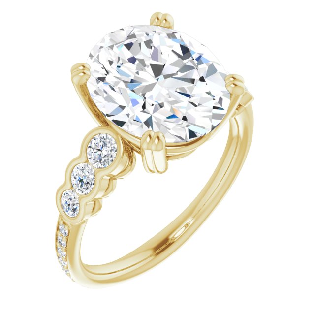 10K Yellow Gold Customizable Oval Cut 7-stone Style Enhanced with Bezel Accents and Shared Prong Band