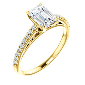 Cubic Zirconia Engagement Ring- The Kiana (Customizable Emerald Cut Design with Decorative Cathedral Trellis and Thin Pavé Band)