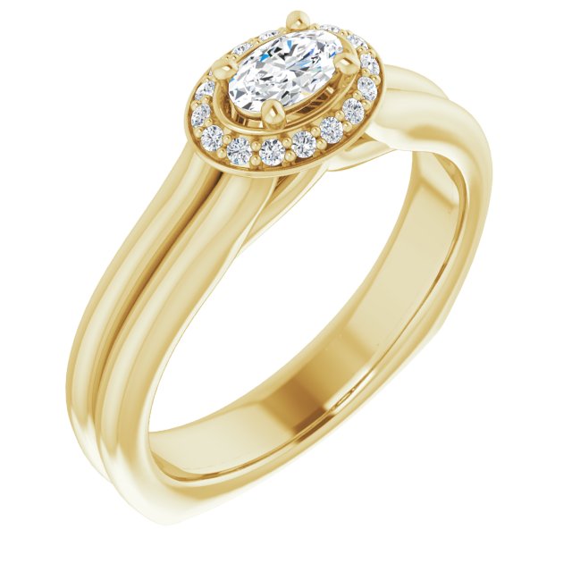 10K Yellow Gold Customizable Oval Cut Style with Halo, Wide Split Band and Euro Shank