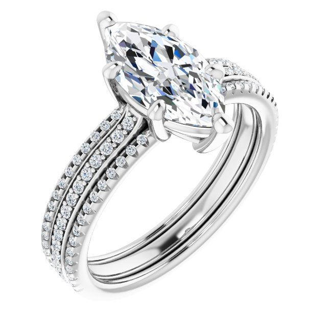 Cubic Zirconia Engagement Ring- The Isidora (Customizable Marquise Cut Center with Wide Pavé Accented Band)
