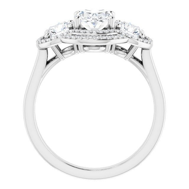Cubic Zirconia Engagement Ring- The Fritzie (Customizable Cathedral-set Enhanced 3-stone Oval Cut Design with Multidirectional Halo)
